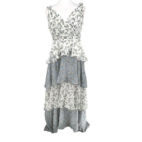 EN SAISON Sullivan Women's Tiered Maxi Dress Off-White / Blue- Size Medium - Picture 1 of 10